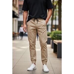 Abercrombie & Fitch Jogger Mens M Khaki Tan Stretch Tapered Ankle Drawstring